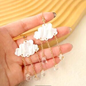 Whimsical Rain Cloud Acrylic Tassel Earrings with Water Drop Dangles – NWT